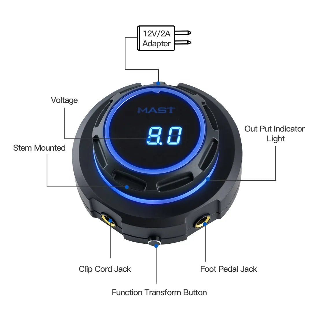 Fuente de alimentación para Tatuajes Dragonhawk Mast Halo con Doble Modo de Arranque para Máquinas de Tatuajes - mrpmu
